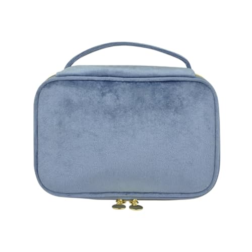 AMateschitz Kulturtasche Reise Kosmetiktasche Samt Kosmetiktaschen mit Reißverschluss Make up Aufbewahrungstasche Tragbare Schminktasche Organizer Bag Waschbeutel für Reisen Geburtstag Hellblau M von AMateschitz