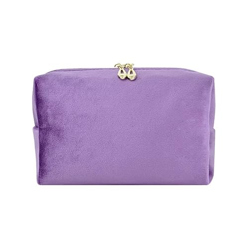 AMateschitz Kulturtasche Reise Kosmetiktasche Samt Kosmetiktaschen mit Reißverschluss Make up Aufbewahrungstasche Tragbare Schminktasche Organizer Bag Waschbeutel für Reisen Geburtstag Lila S von AMateschitz