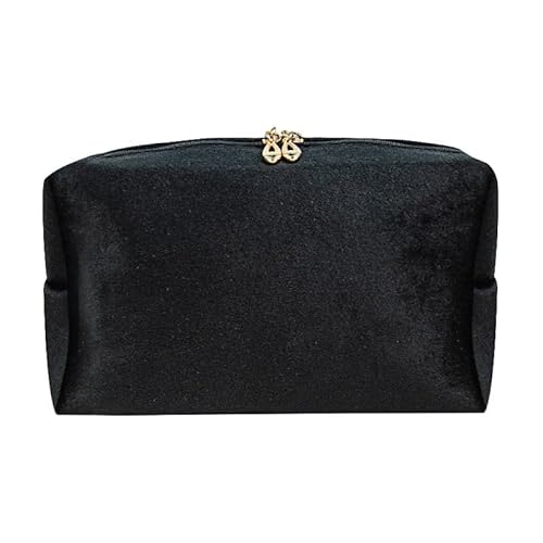 AMateschitz Kulturtasche Reise Kosmetiktasche Samt Kosmetiktaschen mit Reißverschluss Make up Aufbewahrungstasche Tragbare Schminktasche Organizer Bag Waschbeutel für Reisen Geburtstag Schwarz S von AMateschitz