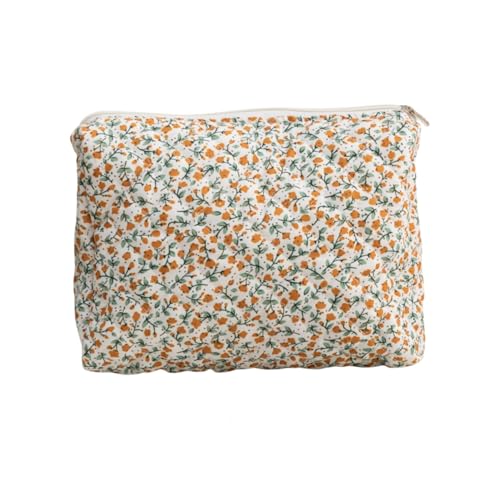 AMateschitz Reise Kosmetiktasche Kulturtasche Damen mit Blumenmuster Groß Make Up Tasche Tragbare Schminktasche Kawaii Kulturbeutel Waschtasche Blumen Gesteppte Kulturtasche Organizer Tasche Gelb M von AMateschitz