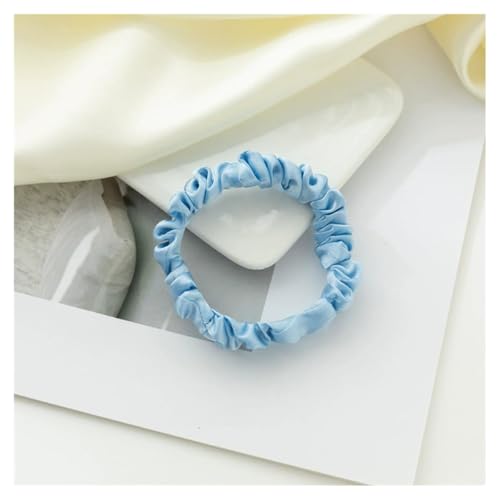 AMateschitz Seiden Haargummis Damen Einfarbig Haarringe Elastische Scrunchies Haarband aus Silk 100% Reine Maulbeerseide Haarschmuck Pferdeschwanzhalter für Damen Mädche Fraue Blau 1CM Breit von AMateschitz