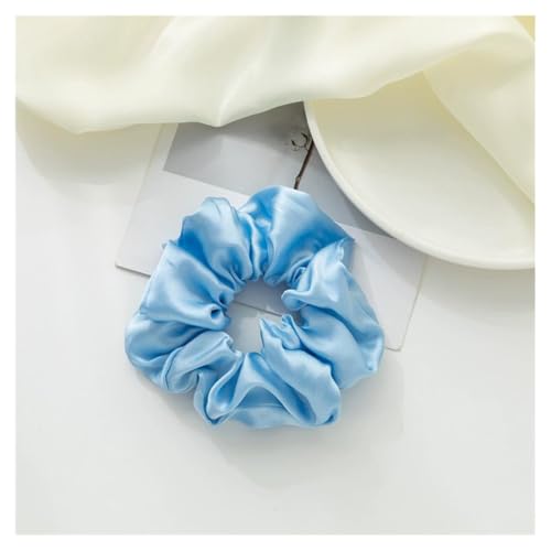 AMateschitz Seiden Haargummis Damen Einfarbig Haarringe Elastische Scrunchies Haarband aus Silk 100% Reine Maulbeerseide Haarschmuck Pferdeschwanzhalter für Damen Mädche Fraue Blau 5CM Breit von AMateschitz