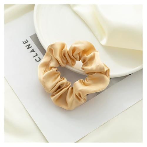 AMateschitz Seiden Haargummis Damen Einfarbig Haarringe Elastische Scrunchies Haarband aus Silk 100% Reine Maulbeerseide Haarschmuck Pferdeschwanzhalter für Damen Mädche Fraue Champagner 3.5CM Breit von AMateschitz