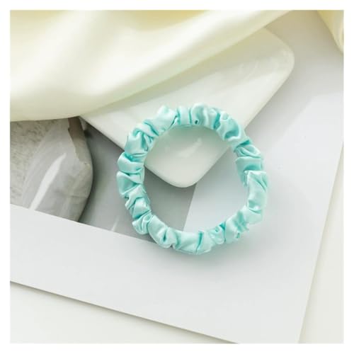 AMateschitz Seiden Haargummis Damen Einfarbig Haarringe Elastische Scrunchies Haarband aus Silk 100% Reine Maulbeerseide Haarschmuck Pferdeschwanzhalter für Damen Mädche Fraue Cyan 1CM Breit von AMateschitz