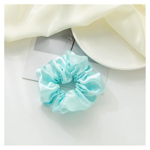 AMateschitz Seiden Haargummis Damen Einfarbig Haarringe Elastische Scrunchies Haarband aus Silk 100% Reine Maulbeerseide Haarschmuck Pferdeschwanzhalter für Damen Mädche Fraue Cyan 5CM Breit von AMateschitz