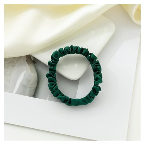 AMateschitz Seiden Haargummis Damen Einfarbig Haarringe Elastische Scrunchies Haarband aus Silk 100% Reine Maulbeerseide Haarschmuck Pferdeschwanzhalter für Damen Mädche Fraue Dunkelgrün 1CM Breit von AMateschitz