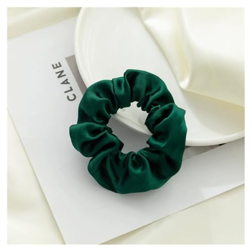 AMateschitz Seiden Haargummis Damen Einfarbig Haarringe Elastische Scrunchies Haarband aus Silk 100% Reine Maulbeerseide Haarschmuck Pferdeschwanzhalter für Damen Mädche Fraue Dunkelgrün 3.5CM Breit von AMateschitz