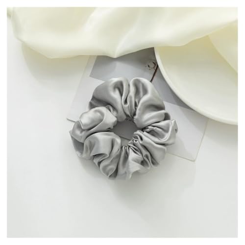 AMateschitz Seiden Haargummis Damen Einfarbig Haarringe Elastische Scrunchies Haarband aus Silk 100% Reine Maulbeerseide Haarschmuck Pferdeschwanzhalter für Damen Mädche Fraue Grau #1 5CM Breit von AMateschitz