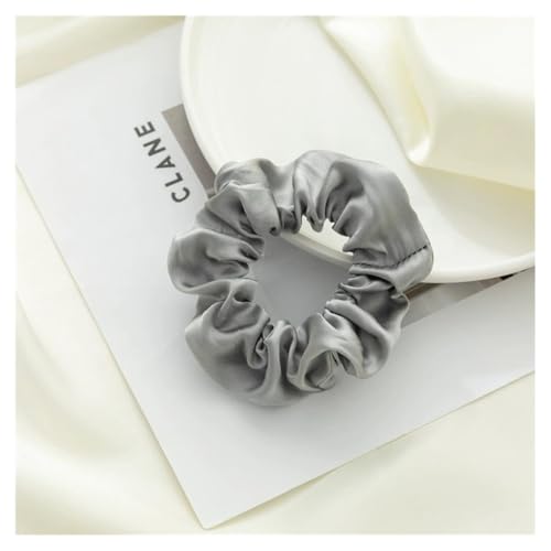 AMateschitz Seiden Haargummis Damen Einfarbig Haarringe Elastische Scrunchies Haarband aus Silk 100% Reine Maulbeerseide Haarschmuck Pferdeschwanzhalter für Damen Mädche Fraue Grau #2 3.5CM Breit von AMateschitz