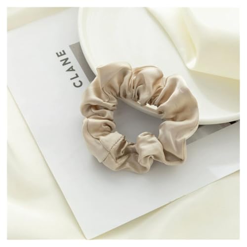 AMateschitz Seiden Haargummis Damen Einfarbig Haarringe Elastische Scrunchies Haarband aus Silk 100% Reine Maulbeerseide Haarschmuck Pferdeschwanzhalter für Damen Mädche Fraue Kamel 3.5CM Breit von AMateschitz