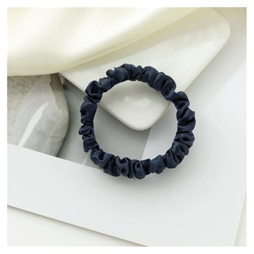 AMateschitz Seiden Haargummis Damen Einfarbig Haarringe Elastische Scrunchies Haarband aus Silk 100% Reine Maulbeerseide Haarschmuck Pferdeschwanzhalter für Damen Mädche Fraue Marineblau#1 1CM Breit von AMateschitz