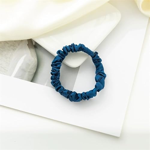 AMateschitz Seiden Haargummis Damen Einfarbig Haarringe Elastische Scrunchies Haarband aus Silk 100% Reine Maulbeerseide Haarschmuck Pferdeschwanzhalter für Damen Mädche Fraue Marineblau#2 1CM Breit von AMateschitz