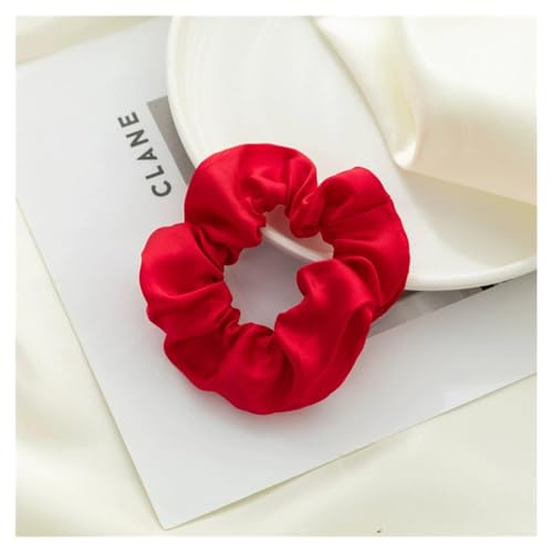 AMateschitz Seiden Haargummis Damen Einfarbig Haarringe Elastische Scrunchies Haarband aus Silk 100% Reine Maulbeerseide Haarschmuck Pferdeschwanzhalter für Damen Mädche Fraue Rot 3.5CM Breit von AMateschitz