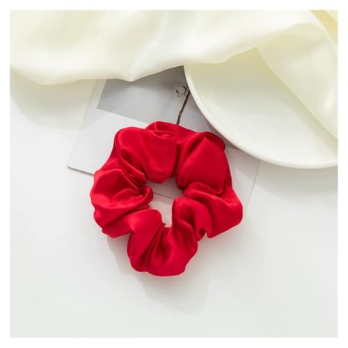 AMateschitz Seiden Haargummis Damen Einfarbig Haarringe Elastische Scrunchies Haarband aus Silk 100% Reine Maulbeerseide Haarschmuck Pferdeschwanzhalter für Damen Mädche Fraue Rot 5CM Breit von AMateschitz