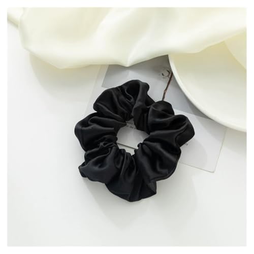 AMateschitz Seiden Haargummis Damen Einfarbig Haarringe Elastische Scrunchies Haarband aus Silk 100% Reine Maulbeerseide Haarschmuck Pferdeschwanzhalter für Damen Mädche Fraue Schwarz 5CM Breit von AMateschitz