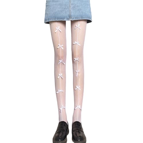 AMateschitz Strumpfhosen Damen Muster Netzstrumpfhose Hohe Taille Netzstrumpfhose Sexy Fischnetz Strümpfe Fishnet Stockings Mit Schleife Feinstrumpfhose Fishnet Tights für Party Halloween Weiß AMateschitz Strumpfhosen Damen Muster Netzstrumpfhose Hohe Taille Netzstrumpfhose Sexy Fischnetz Strümpfe Fishnet Stockings Mit Schleife Feinstrumpfhose Fishnet Tights für Party Halloween Weiß von AMateschitz