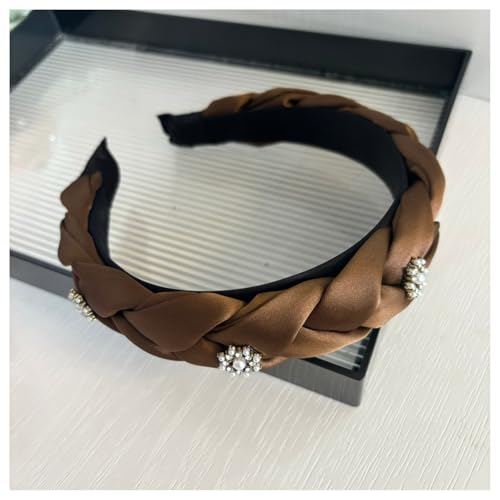 AMateschitz Trachten-Haarreif Perle Haarreifen Damen Kristall Strass Stirnbänder Haarschmuck Oktoberfest Elastisches Stirnband Breit Vintage Haarband für Mädchen und Frauen Kaffee von AMateschitz