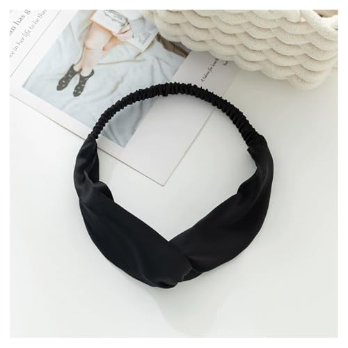 AMateschitz Verdreht Elastisch Stirnband Damen Boho Stirnbänder Knoten Kopfband Rutschfest Einfarbig Haar Kopftuch 100% Maulbeerseide für Mädche Fraue Yoga Sport Workout,15 * 10CM Schwarz 16 Reinheit von AMateschitz