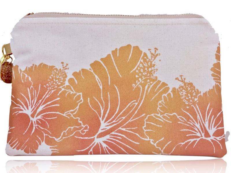 Handgedruckte, Handgemachte Baumwolle Canvas Handtasche, Hibiskus Clutch von AMauiDay