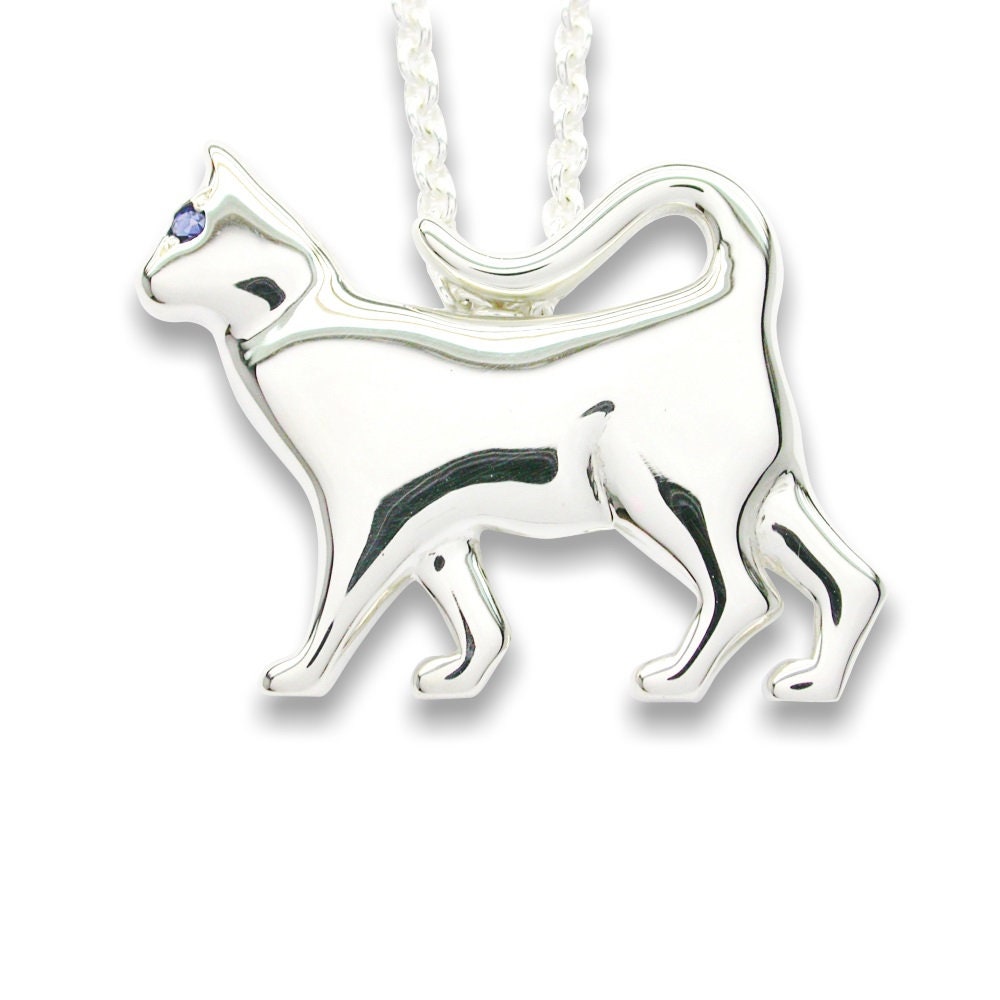 sterling Silber 925 Bummelnde Katze Anhänger Mit Sapphire Auge sterling Silber 925 Bummelnde Katze Anhänger Mit Sapphire Auge von AMcCJewellery