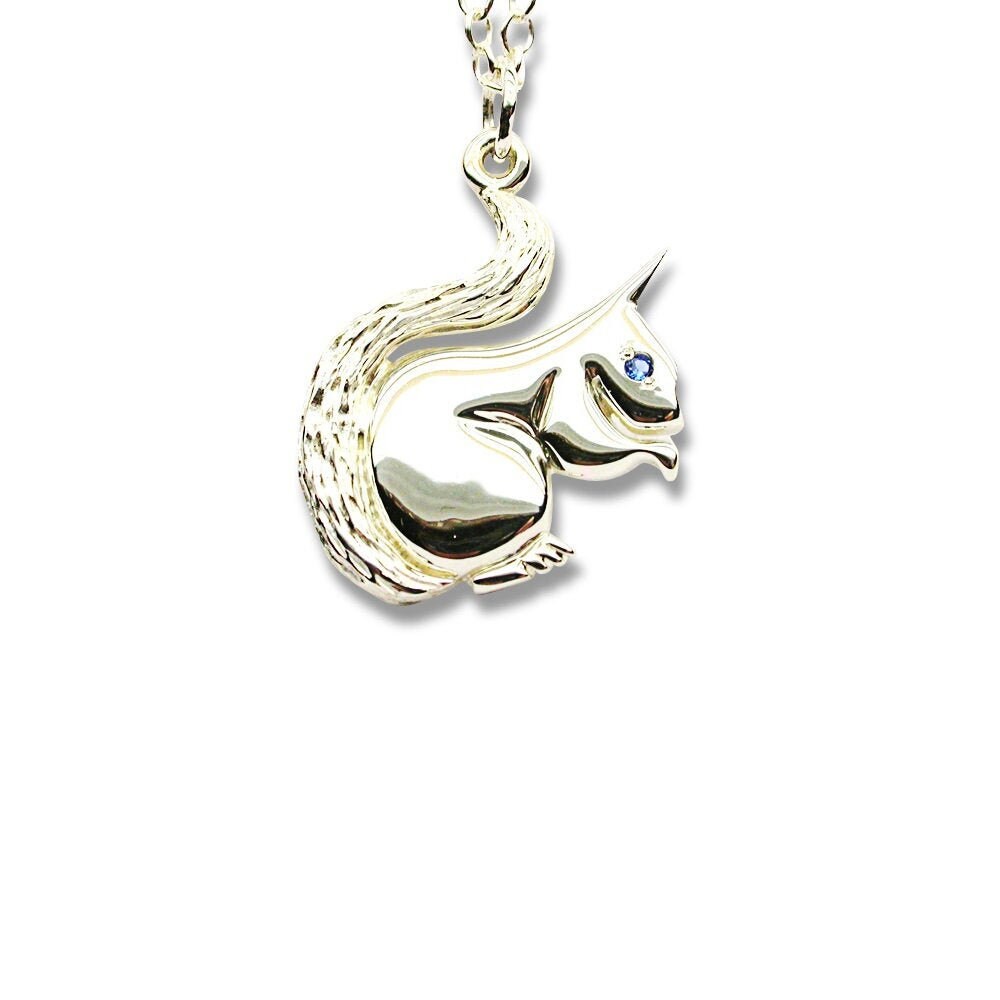 sterling Silber 925 Eichhörnchen Anhänger Mit Saphir Auge sterling Silber 925 Eichhörnchen Anhänger Mit Saphir Auge von AMcCJewellery