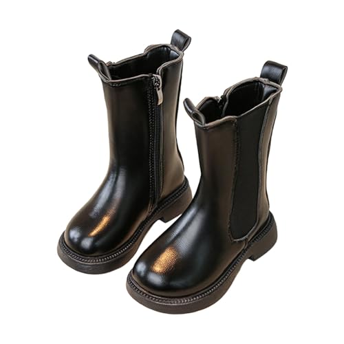 AMhomely Chelsea-Stiefel für Kinder, Halbwaden-Stiefel, Kunstleder, Schulschuhe, seitlicher Reißverschluss, Plateausohle, elastisch, flach, Biker-Schuhe für Herbst und Winter, 3–11 Jahre, A Schwarz von AMhomely