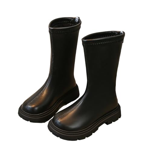 AMhomely Chelsea-Stiefel für Kinder, knielang, leicht zu schlüpfen, wasserdichte Wanderschuhe, seitlicher Reißverschluss, solide, Herbst und Winter, warm, flache Wanderschuhe für 3–11 Jahre, A Schwarz von AMhomely