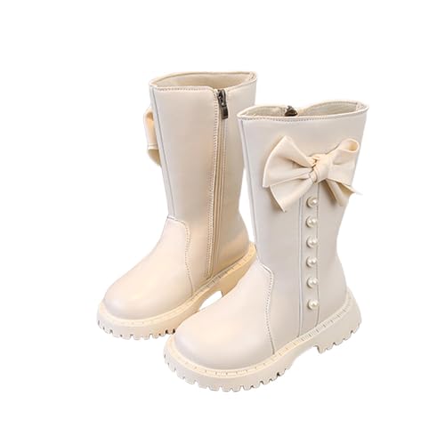 AMhomely Halbstiefel für Mädchen und Kinder, Kunstleder-Stiefel für Mädchen, Prinzessinnenschuhe, Schleife, Perlen, seitlicher Reißverschluss, griffige Sohle, Plateau, flache Chelsea-Biker-Schuhe für von AMhomely