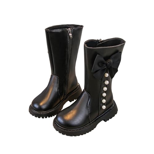 AMhomely Halbstiefel für Mädchen und Kinder, Kunstleder-Stiefel für Mädchen, Prinzessinnenschuhe, Schleife, Perlen, seitlicher Reißverschluss, griffige Sohle, Plateau, flache Chelsea-Biker-Schuhe für von AMhomely