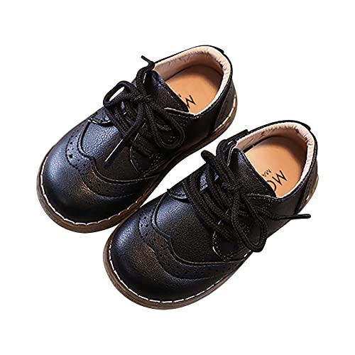 AMhomely Kinder Schulschuhe Prewalker Outdoorschuhe PU-Leder Jungen Mädchen Oxford-Schuhe Schnürschuhe rutschfeste Textur Sohle Loafer Flats Little Kid Classic Uniform 3-6 Jahre, A Schwarz, 27 EU von AMhomely