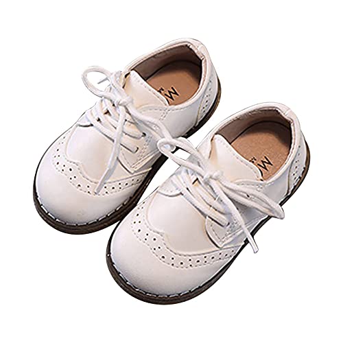 AMhomely Kinder Schulschuhe Prewalker Outdoorschuhe PU-Leder Jungen Mädchen Oxford-Schuhe Schnürschuhe rutschfeste Textur Sohle Loafer Flats Little Kid Classic Uniform 3-6 Jahre, A White, 27 EU von AMhomely