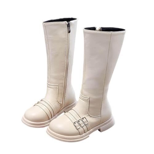 AMhomely Kniehohe Stiefel für Mädchen, Reitstiefel mit Reißverschluss, wasserdicht, hohe Kunstlederschuhe, seitlicher Reißverschluss, breite Wade, rutschfest, Herbst-Winterschuhe, 3–11 Jahre, Beige AMhomely Kniehohe Stiefel für Mädchen, Reitstiefel mit Reißverschluss, wasserdicht, hohe Kunstlederschuhe, seitlicher Reißverschluss, breite Wade, rutschfest, Herbst-Winterschuhe, 3–11 Jahre, Beige von AMhomely