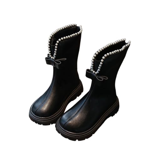 AMhomely Winterstiefel für Mädchen, halbe Waden-Stiefel für Kinder, Prinzessinnenschuhe, Plüschfutter, Schneestiefel, Schleifen-Dekor, Schlupfschuhe, hohe Schuhe für Kinder von 3–11 Jahren, A Schwarz von AMhomely