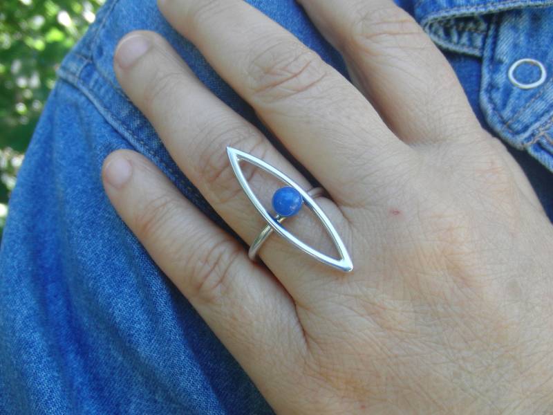 Blauer Achat Sterling Silber Ring - Handgemachter Verstellbarer Statement von AMjewelryStudio