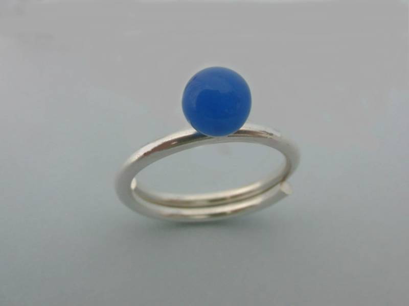 Handgemachte Sterling Silber Blauer Achat Ring - Einstellbar von AMjewelryStudio