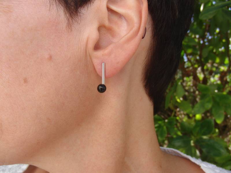 Schwarzer Onyx Sterlingsilber Ohrringe Handgemachter Minimalist Schmuck von AMjewelryStudio