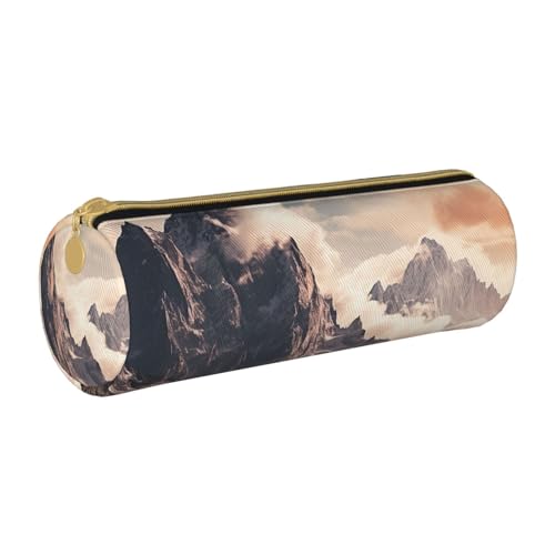 ANABPRMA 40b9286b4a07f0104f2fb8ab9a5fd62 Federmäppchen aus Leder, zylindrisches Stifteetui für Schule, Bürobedarf, mit Reißverschluss, tragbare Tasche, Berge Wolken, Einheitsgröße, Münztasche von ANABPRMA