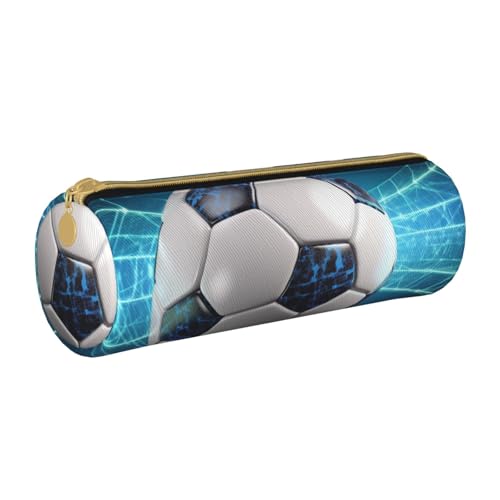 ANABPRMA 40b9286b4a07f0104f2fb8ab9a5fd62 Federmäppchen aus Leder, zylindrisches Stifteetui für Schule, Bürobedarf, mit Reißverschluss, tragbare Tasche, Fußball-Sportball, Einheitsgröße, Münztasche von ANABPRMA