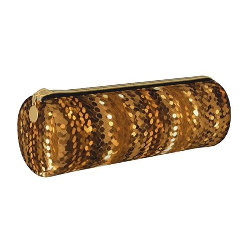 ANABPRMA 40b9286b4a07f0104f2fb8ab9a5fd62 Federmäppchen aus Leder, zylindrisches Stifteetui für Schule, Bürobedarf, mit Reißverschluss, tragbare Tasche, Goldfarbene Pailletten., Einheitsgröße von ANABPRMA