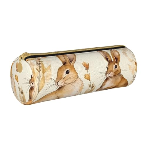 ANABPRMA 40b9286b4a07f0104f2fb8ab9a5fd62 Federmäppchen aus Leder, zylindrisches Stifteetui für Schule, Bürobedarf, mit Reißverschluss, tragbare Tasche, Handgezeichnetes Kaninchen, Einheitsgröße von ANABPRMA
