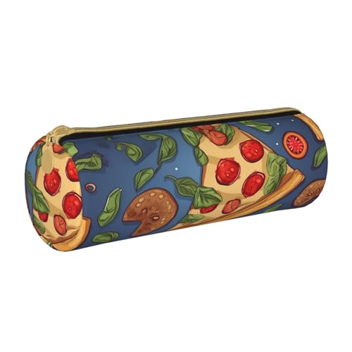 ANABPRMA 40b9286b4a07f0104f2fb8ab9a5fd62 Federmäppchen aus Leder, zylindrisches Stifteetui für Schule, Bürobedarf, mit Reißverschluss, tragbare Tasche, Pizza, Einheitsgröße, Münztasche von ANABPRMA
