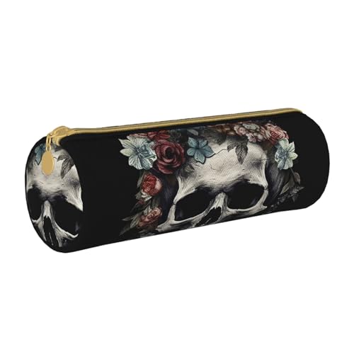 ANABPRMA 40b9286b4a07f0104f2fb8ab9a5fd62 Federmäppchen aus Leder, zylindrisches Stifteetui für Schule, Bürobedarf, mit Reißverschluss, tragbare Tasche, Totenkopf in der Dunkelheit, Einheitsgröße von ANABPRMA