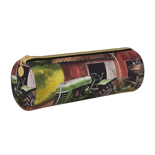 ANABPRMA 40b9286b4a07f0104f2fb8ab9a5fd62 Federmäppchen aus Leder, zylindrisches Stifteetui für Schule, Bürobedarf, mit Reißverschluss, tragbare Tasche, Traktor auf dem Bauernhof, Einheitsgröße von ANABPRMA