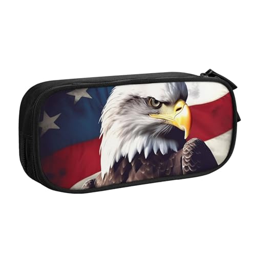 ANABPRMA Amerikanische Flagge Adler Unabhängigkeitstag Federmäppchen Große Kapazität Doppelschicht Student Stifttasche mit 2 Reißverschluss Haupttaschen Multifunktionaler Organizer für Schule, Büro, von ANABPRMA