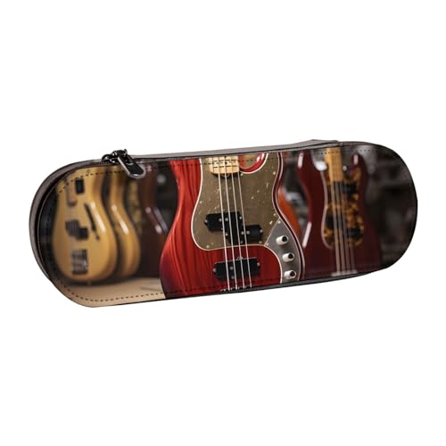 ANABPRMA Barber Shop Hartschalen-Federmäppchen aus Leder, monochromer Stil, Mehrzweck-Reißverschluss-Box für Schreibwaren, Make-up oder kleine Accessoires, Gitarre, Bass, Musikinstrumente von ANABPRMA