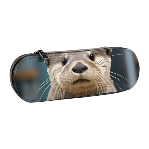 ANABPRMA Barber Shop Hartschalen-Federmäppchen aus Leder, monochromer Stil, Mehrzweck-Reißverschluss-Box für Schreibwaren, Make-up oder kleine Accessoires, Niedlicher Otter, Einheitsgröße von ANABPRMA