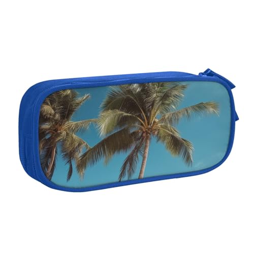 ANABPRMA Beach Coconut Tree Pencil Case, Large Capacity Double Layer Student Pen Pouch with 2 Zipped Main Pockets, Multi-Functional Organizer for School, Office, Travel, blau, Einheitsgröße, von ANABPRMA