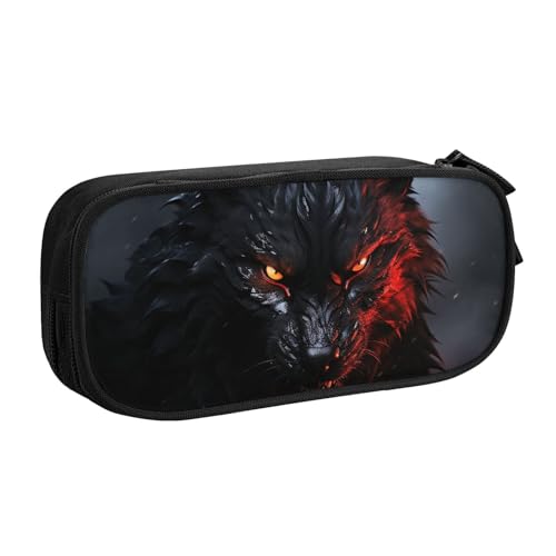 ANABPRMA Big Black Wolf with Red Eyes Pencil Case, Large Capacity Double Layer Student Pen Pouch with 2 Zipped Main Pockets, Multifunktionaler Organizer für Schule, Büro, Reisen, Schwarz , von ANABPRMA