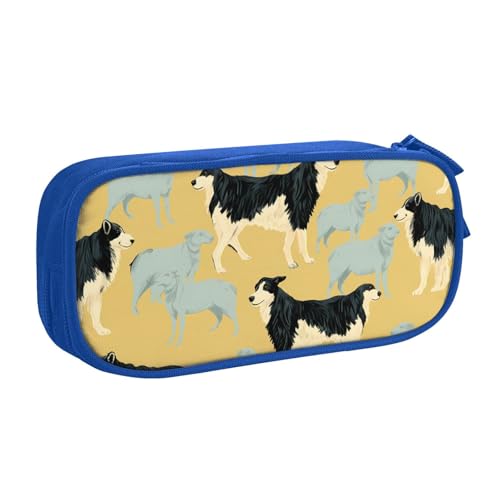 ANABPRMA Border Collie Pattern Pencil Case, Large Capacity Double Layer Student Pen Pouch with 2 Zipped Main Pockets, Multi-Functional Organizer for School, Office, Travelling, blau, Einheitsgröße, von ANABPRMA
