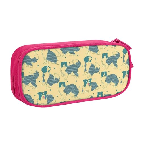 ANABPRMA Border Collie Pattern Pencil Case, Large Capacity Double Layer Student Pen Pouch with 2 Zipped Main Pockets, Multi-Functional Organizer for School, Office, Travelling, rose, Einheitsgröße, von ANABPRMA